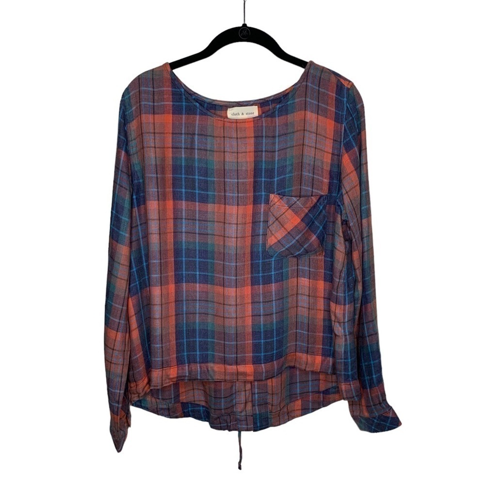 Cloth & Stone Womens Long Sleeve Plaid Tie Back Top Size L